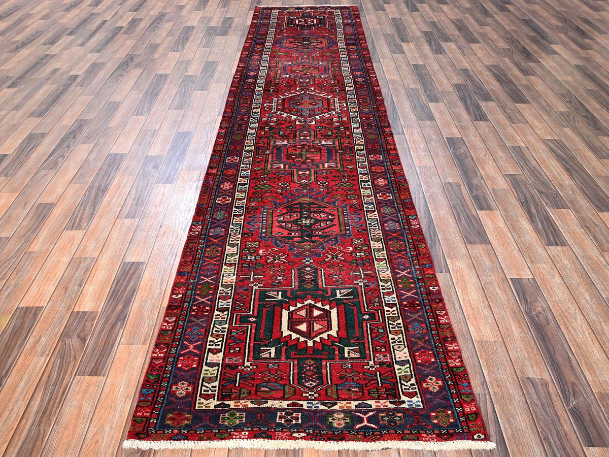 Vintage hand-knotted wool runner in Red, 3' x 12'9" — SKU O01783 (view 2)