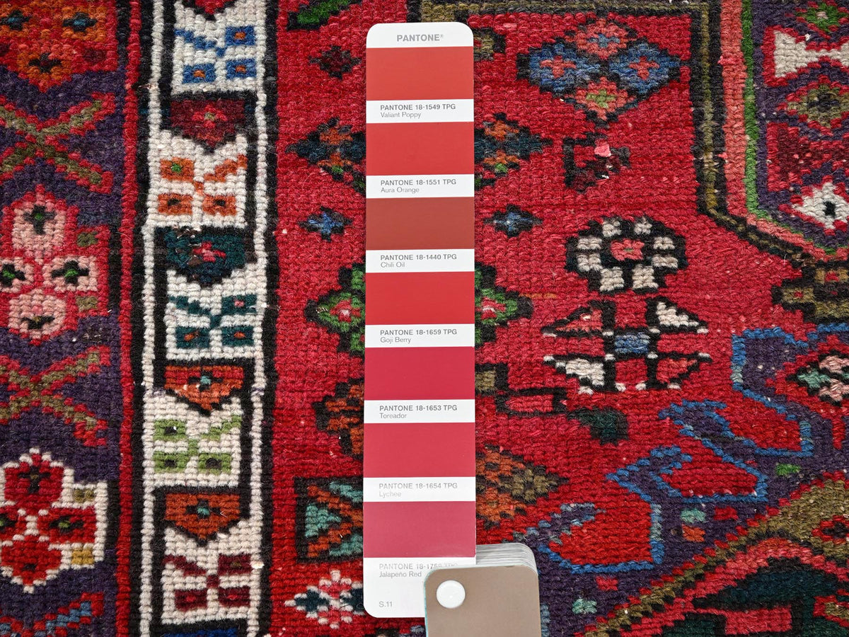 Vintage hand-knotted wool runner in Red, 3' x 12'9" — SKU O01783 (view 4)