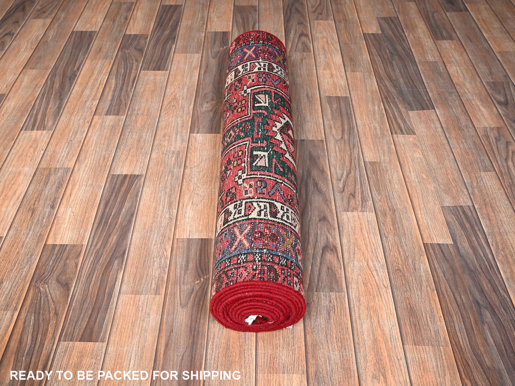 Vintage hand-knotted wool runner in Red, 3' x 12'9" — SKU O01783 (view 5)