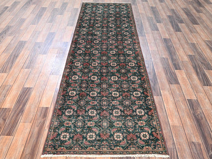 Green 2'8" x 8'5" Vintage Hand knotted Wool Rug - Sku: O01784