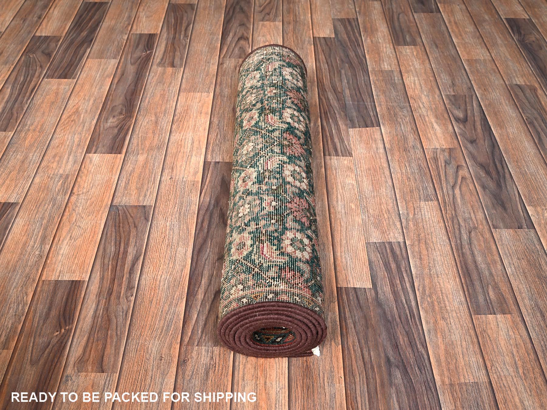 Tabriz Vintage hand-knotted wool runner in Green, 2'8" x 8'5" — SKU O01784 (view 5)