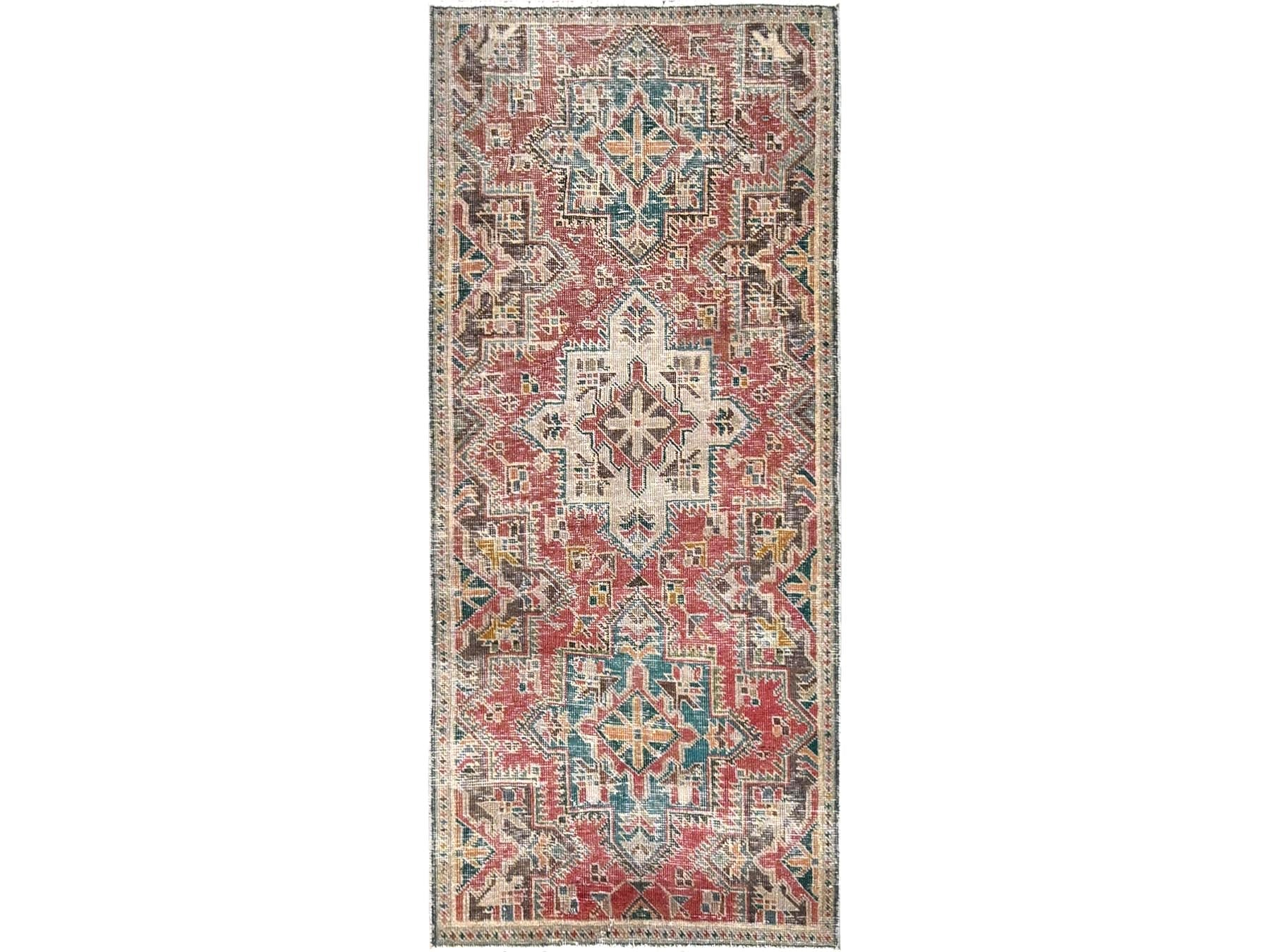 Red 2'7" x 5'10" Vintage Hand knotted Wool Rug - Sku: O01788