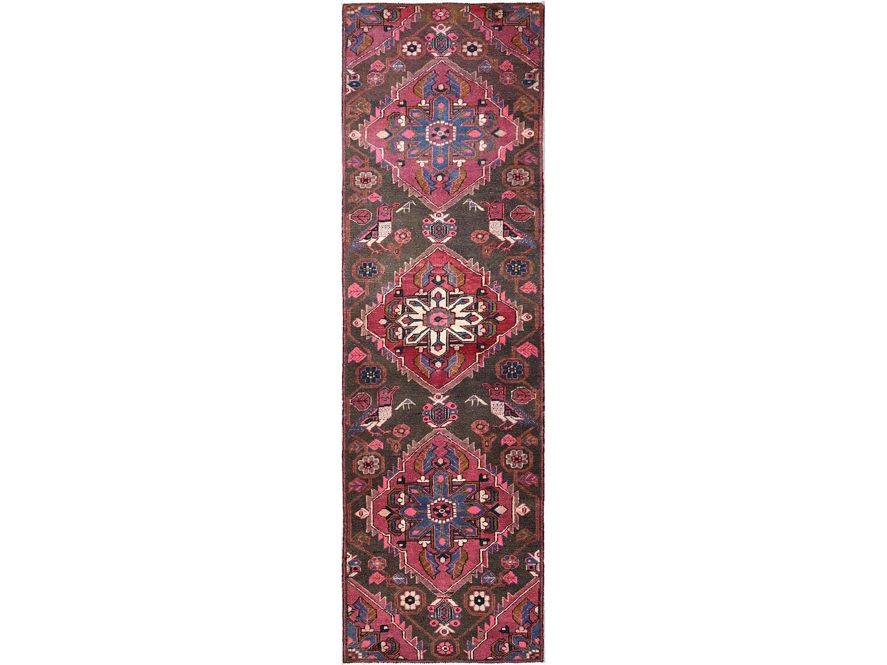 Brown 2'11" x 9'8" Vintage Hand knotted Wool Rug - Sku: O01791
