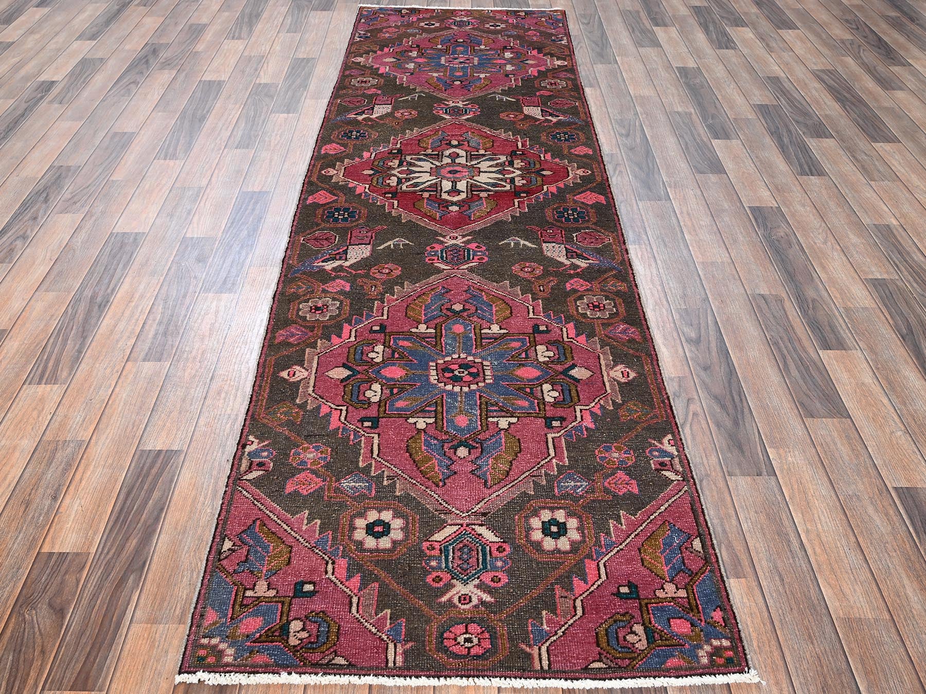 Brown 2'11" x 9'8" Vintage Hand knotted Wool Rug - Sku: O01791