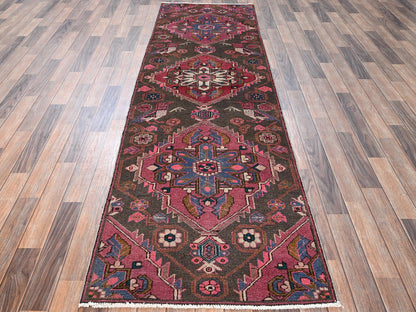 Brown 2'11" x 9'8" Vintage Hand knotted Wool Rug - Sku: O01791