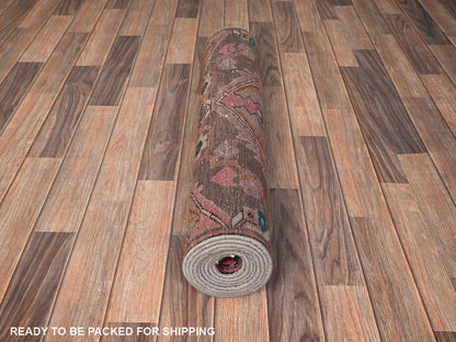 Brown 2'11" x 9'8" Vintage Hand knotted Wool Rug - Sku: O01791