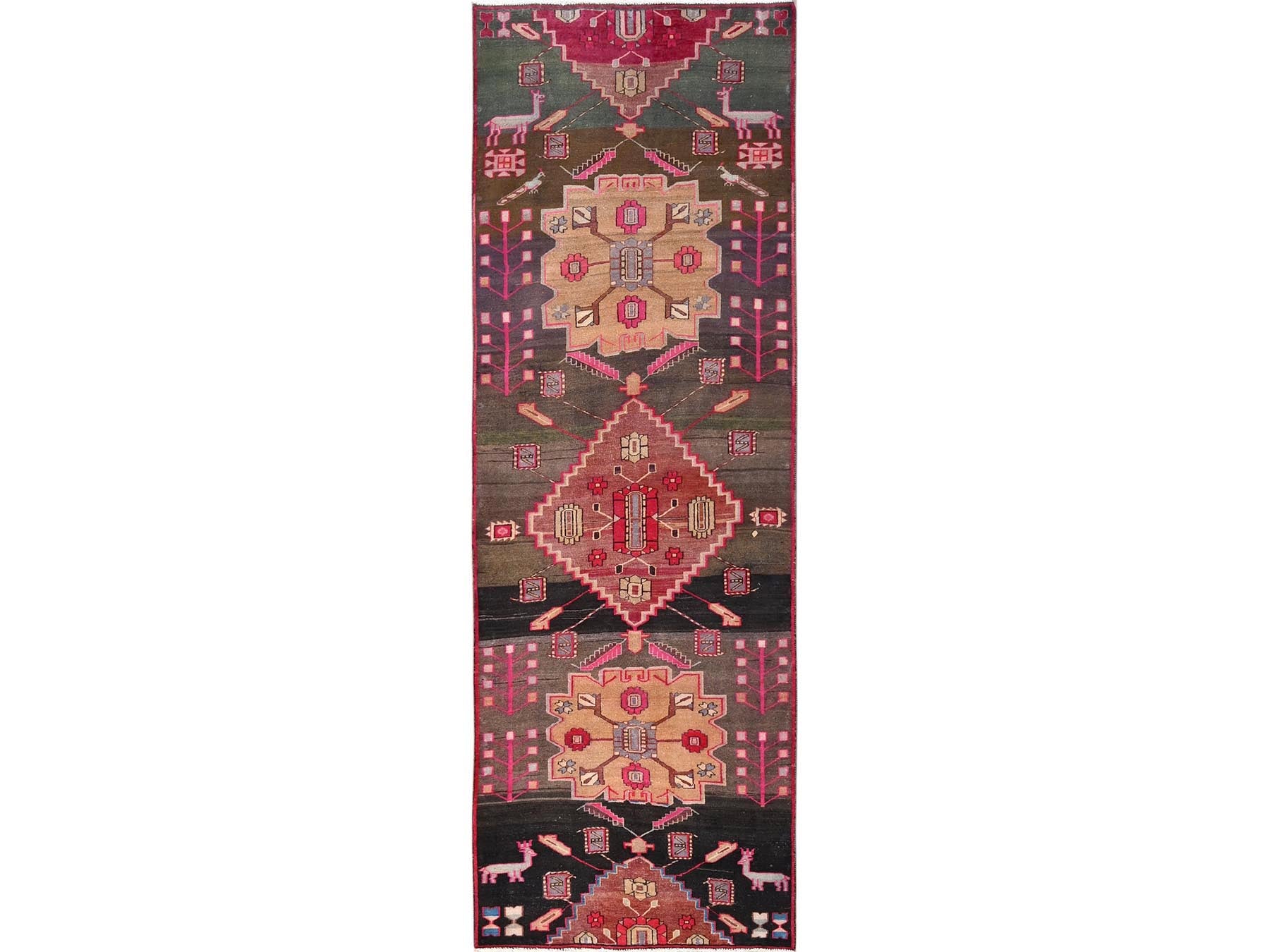 Vintage hand-knotted wool runner in Multicolored, 3'2" x 9'4" — SKU O01796