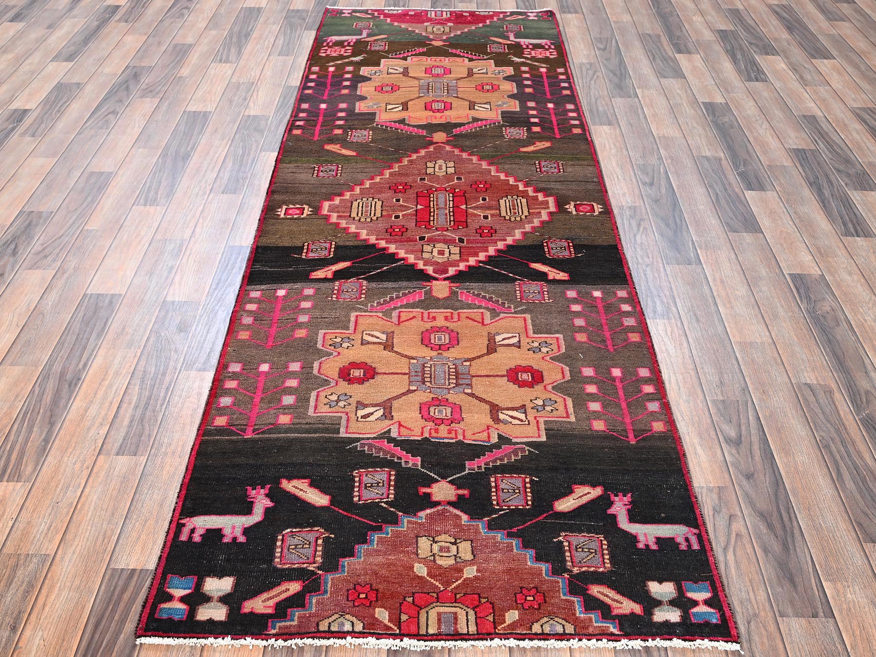 Vintage hand-knotted wool runner in Multicolored, 3'2" x 9'4" — SKU O01796 (view 2)