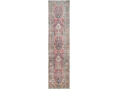 Tabriz Vintage hand-knotted wool runner in Pink & Brown, 3'1" x 13'2" — SKU O01797