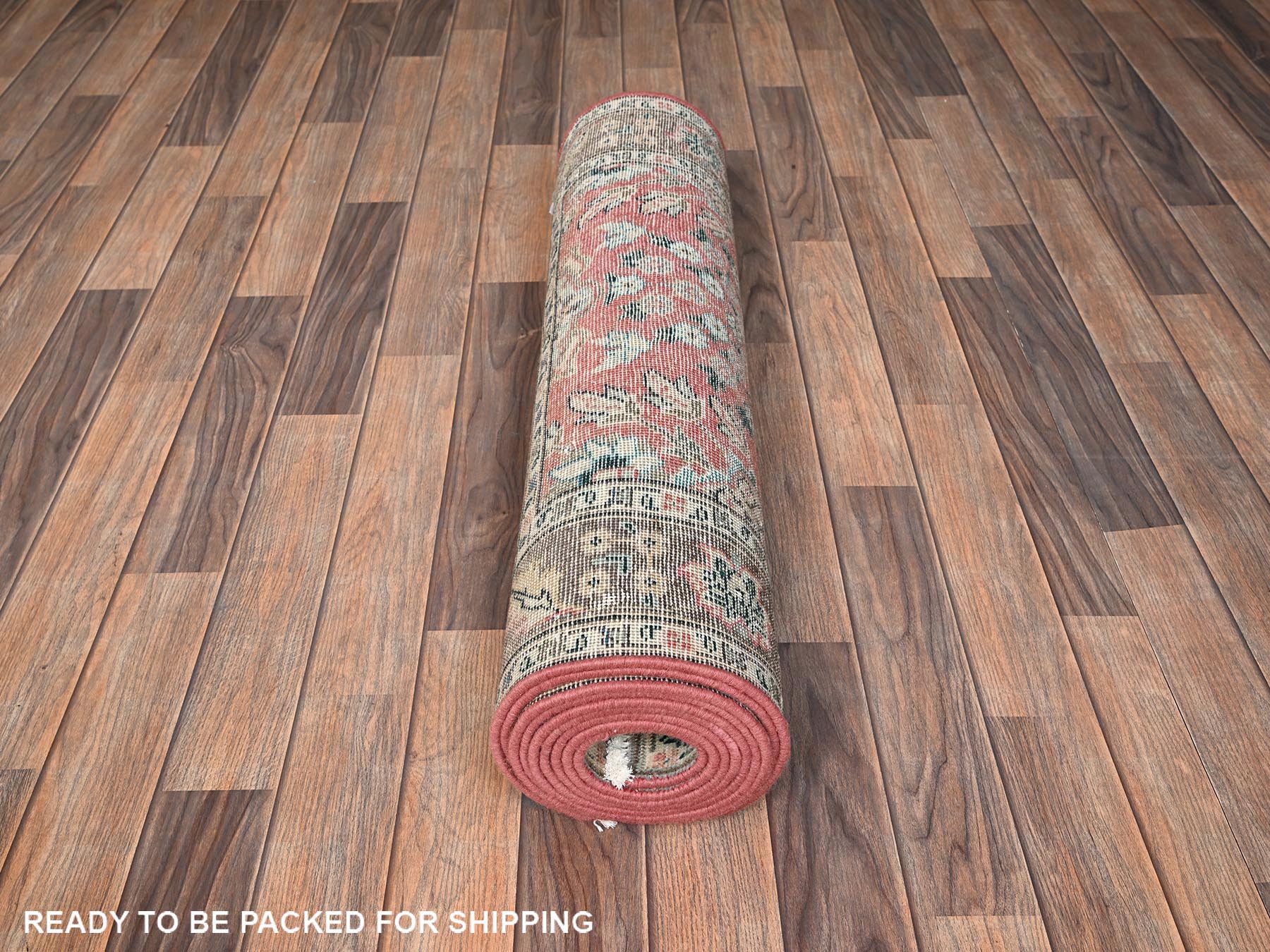 Tabriz Vintage hand-knotted wool runner in Pink & Brown, 3'1" x 13'2" — SKU O01797 (view 5)