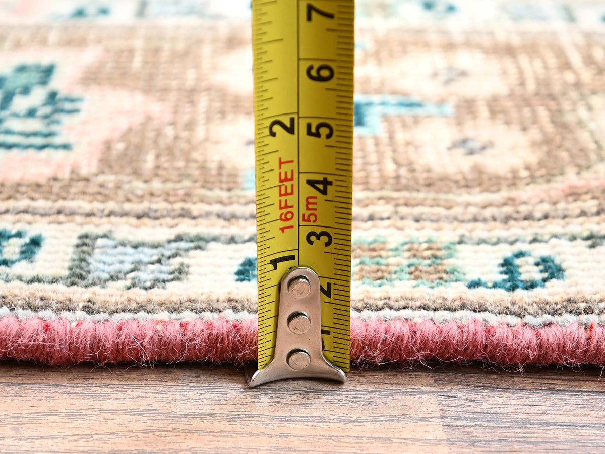 Tabriz Vintage hand-knotted wool runner in Pink & Brown, 3'1" x 13'2" — SKU O01797 (view 6)