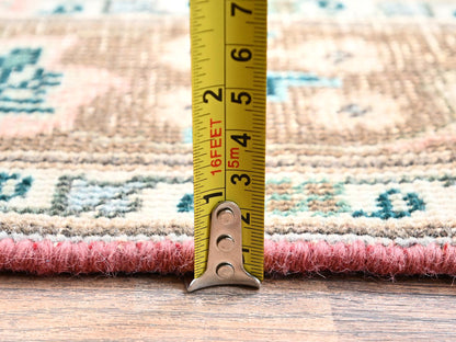Tabriz Vintage hand-knotted wool runner in Pink & Brown, 3'1" x 13'2" — SKU O01797 (view 6)