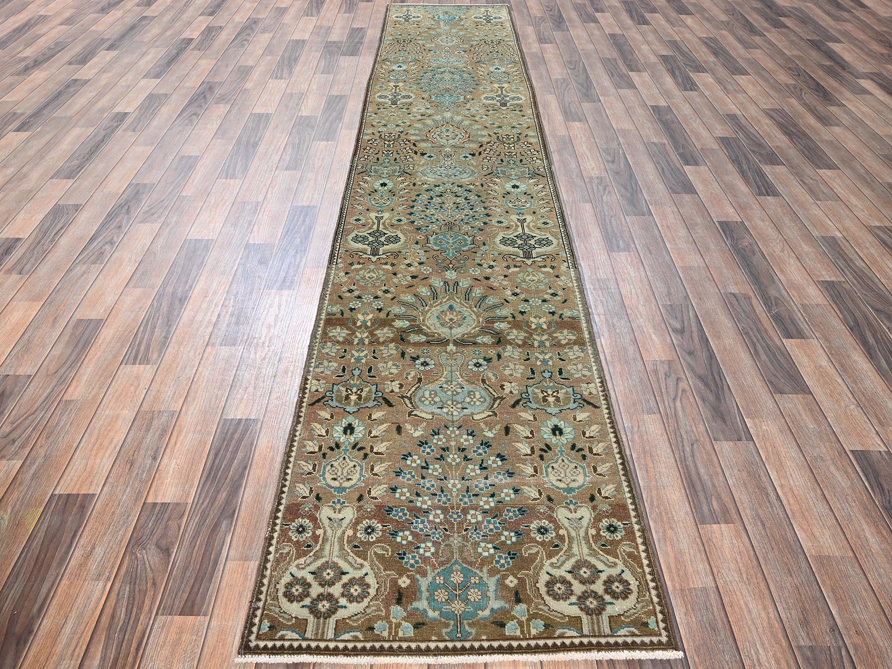 Brown 2'5" x 12'11" Vintage Hand knotted Wool Rug - Sku: O01801