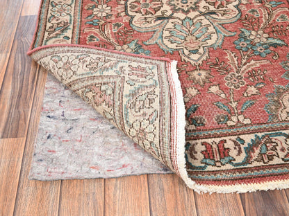 Tabriz Vintage hand-knotted wool runner in Red & Ivory, 3'2" x 10'11" — SKU O01803 (view 3)