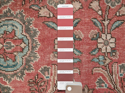 Tabriz Vintage hand-knotted wool runner in Red & Ivory, 3'2" x 10'11" — SKU O01803 (view 4)