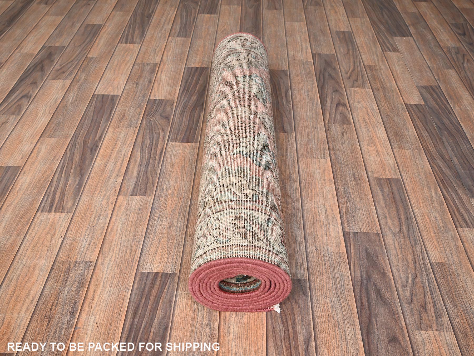 Tabriz Vintage hand-knotted wool runner in Red & Ivory, 3'2" x 10'11" — SKU O01803 (view 5)