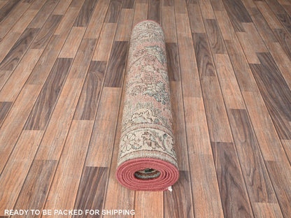 Tabriz Vintage hand-knotted wool runner in Red & Ivory, 3'2" x 10'11" — SKU O01803 (view 5)