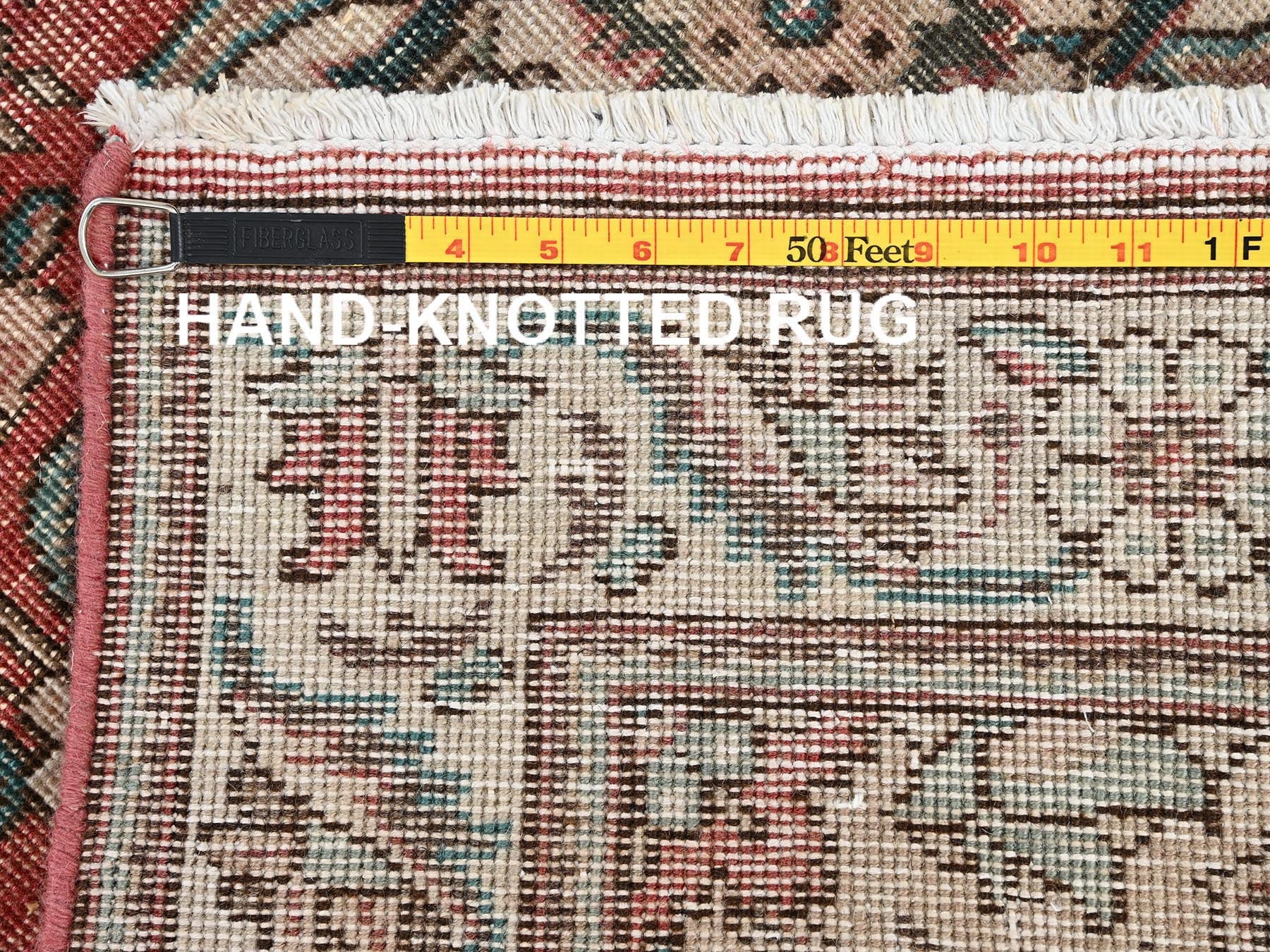 Tabriz Vintage hand-knotted wool runner in Red & Ivory, 3'2" x 10'11" — SKU O01803 (view 7)