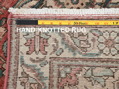 Tabriz Vintage hand-knotted wool runner in Red & Ivory, 3'2" x 10'11" — SKU O01803 (view 7)