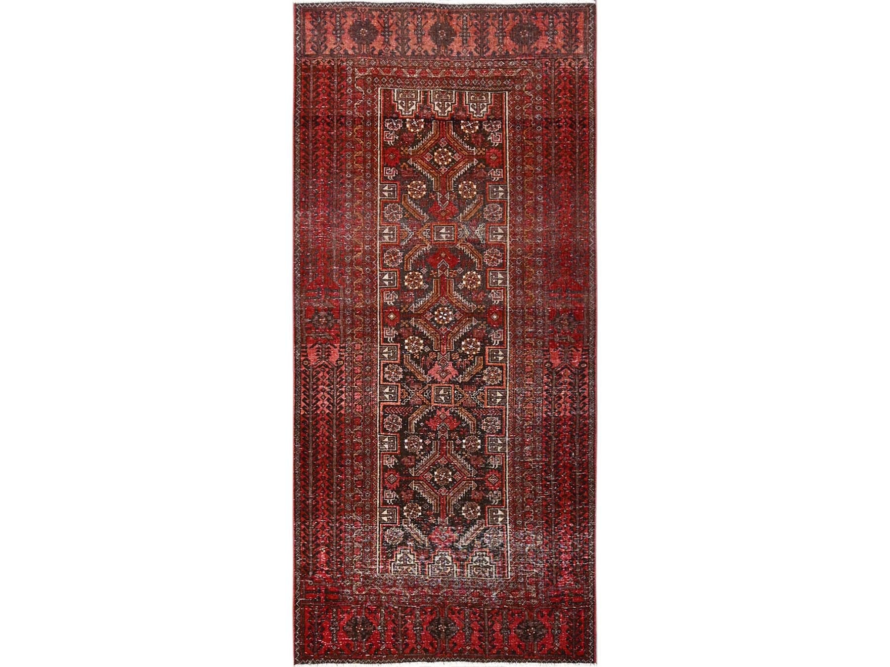 Baluch Vintage hand-knotted wool runner in Red, 3' x 5'11" — SKU O01806