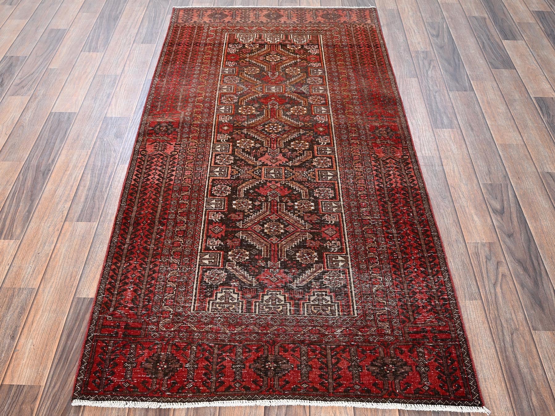 Baluch Vintage hand-knotted wool runner in Red, 3' x 5'11" — SKU O01806 (view 2)