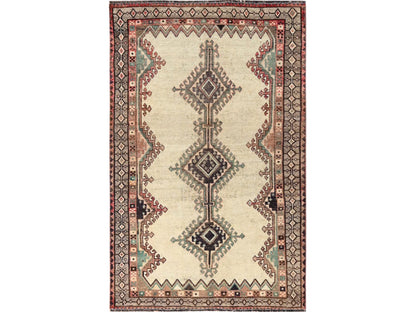 Shiraz Vintage hand-knotted wool rug in Ivory & Gray, 4' x 6'4" — SKU O01809