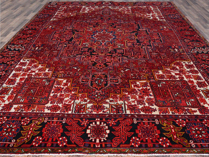 Red 9'11" x 12'8" Traditional Hand knotted Wool Rug - Sku: O0180