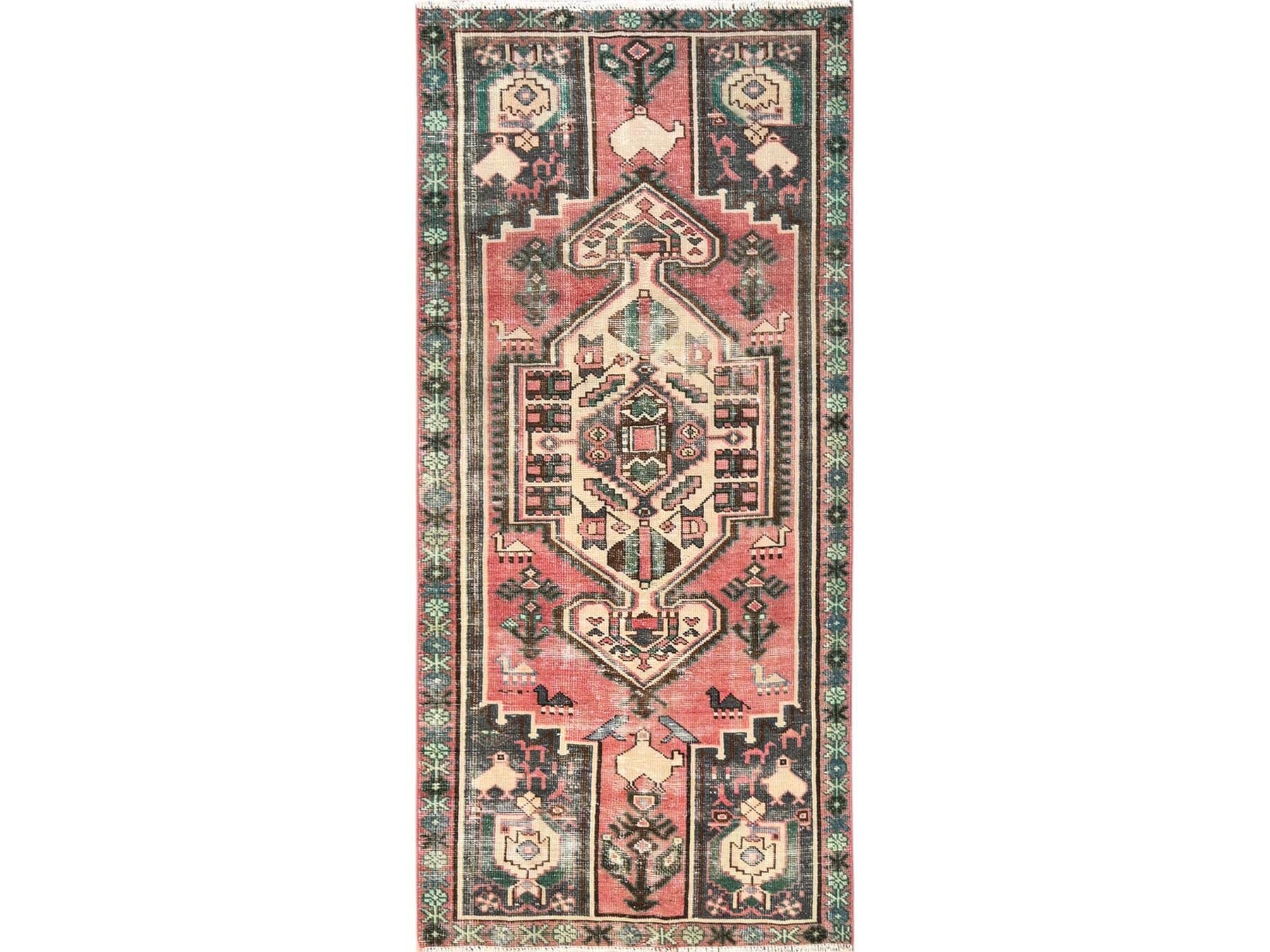 Hamadan Vintage hand-knotted wool runner in Pink, 3'2" x 6'8" — SKU O01812