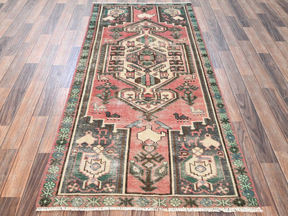 Hamadan Vintage hand-knotted wool runner in Pink, 3'2" x 6'8" — SKU O01812 (view 2)
