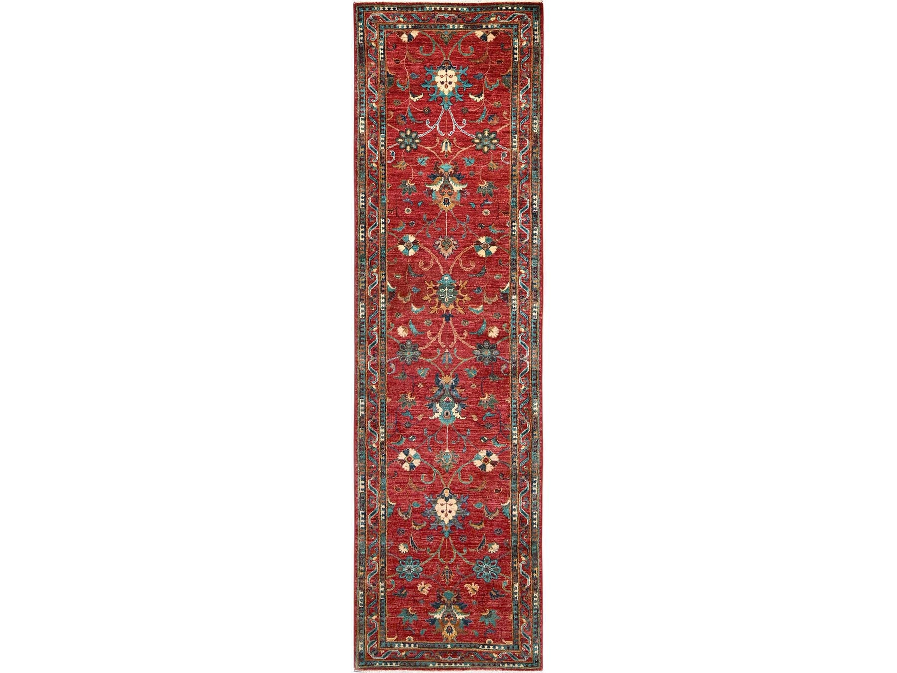 Kazak hand-knotted wool runner in Red, 2'9" x 9'11" — SKU O01818