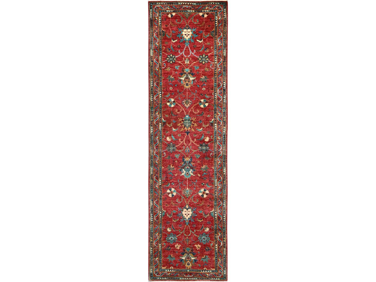 Kazak hand-knotted wool runner in Red, 2'9" x 9'11" — SKU O01818