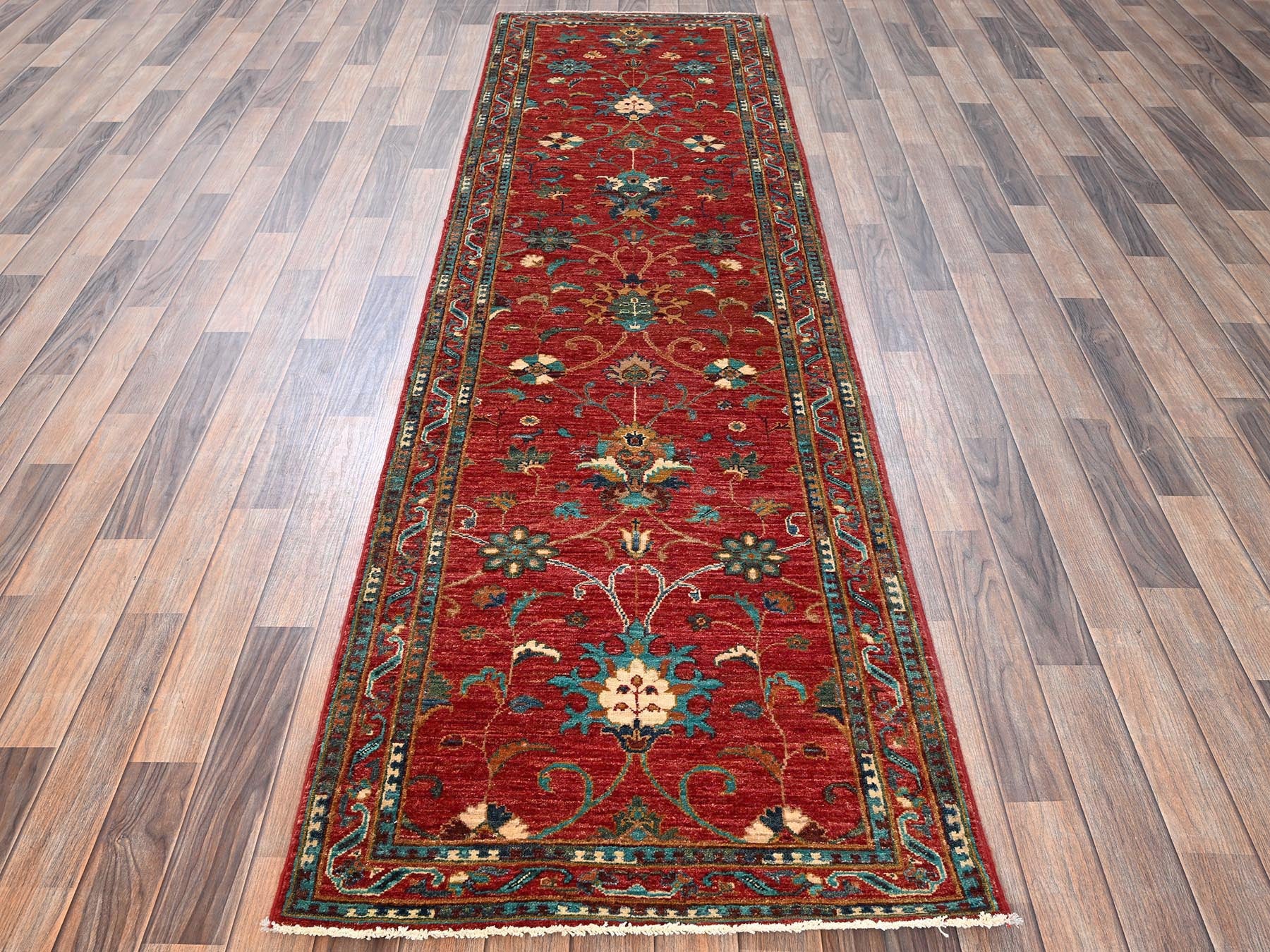 Kazak hand-knotted wool runner in Red, 2'9" x 9'11" — SKU O01818 (view 2)