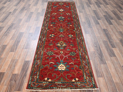 Kazak hand-knotted wool runner in Red, 2'9" x 9'11" — SKU O01818 (view 2)