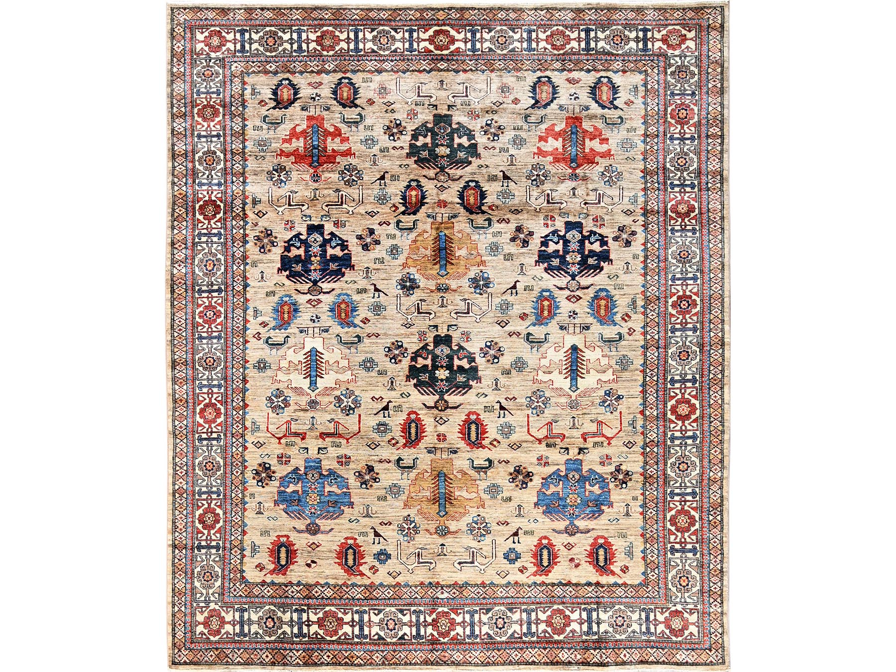 Beige 8'3" x 9'9" Kazak Hand knotted Wool Rug - Sku: O01822