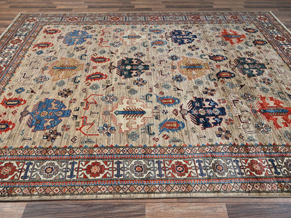 Beige 8'3" x 9'9" Kazak Hand knotted Wool Rug - Sku: O01822