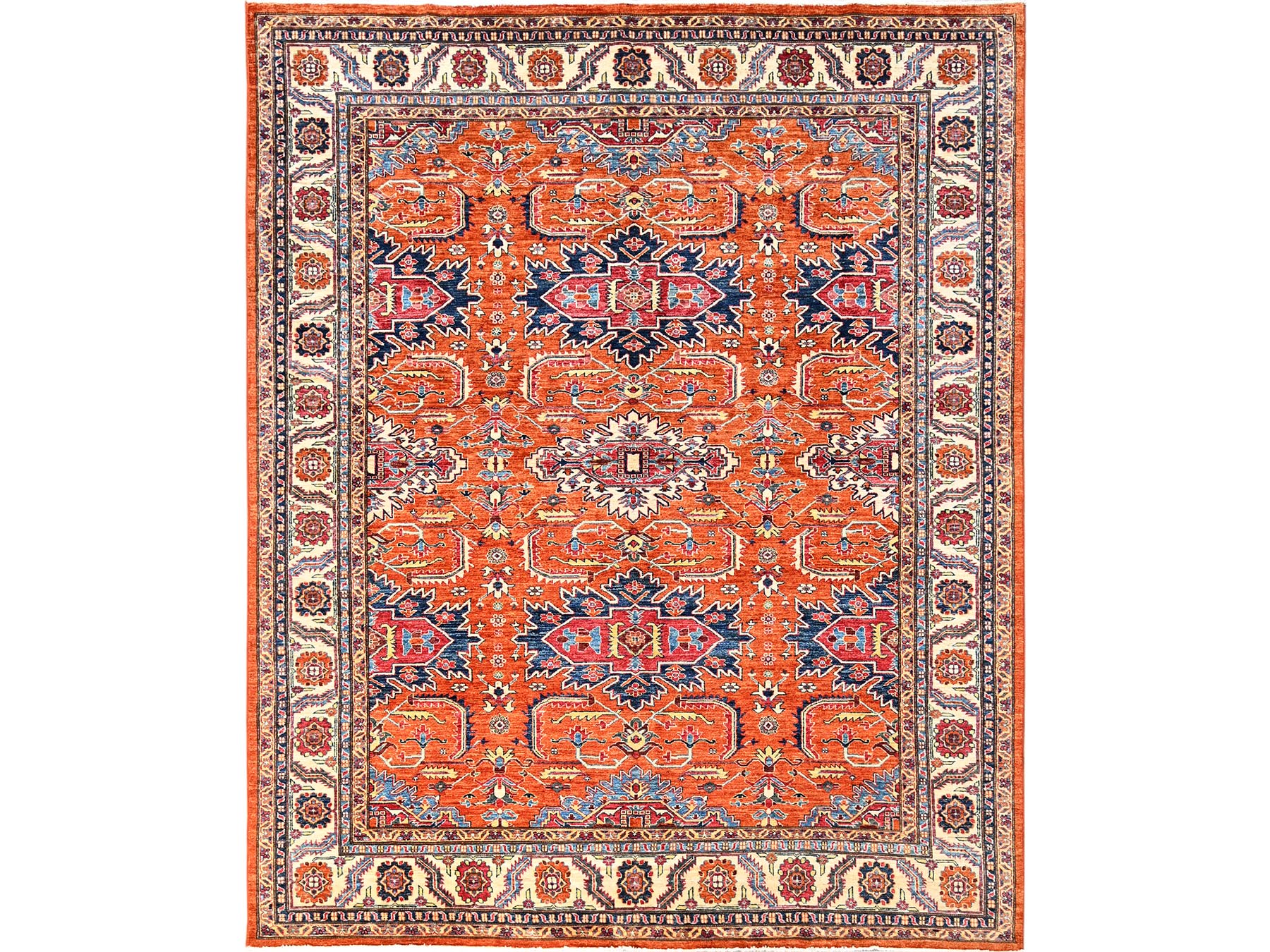 Kazak Kazak hand-knotted wool rug in Orange & Ivory, 8'3" x 9'11" — SKU O01823