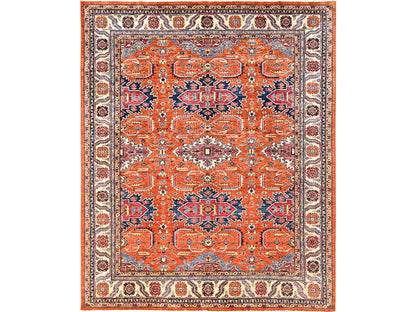 Kazak Kazak hand-knotted wool rug in Orange & Ivory, 8'3" x 9'11" — SKU O01823