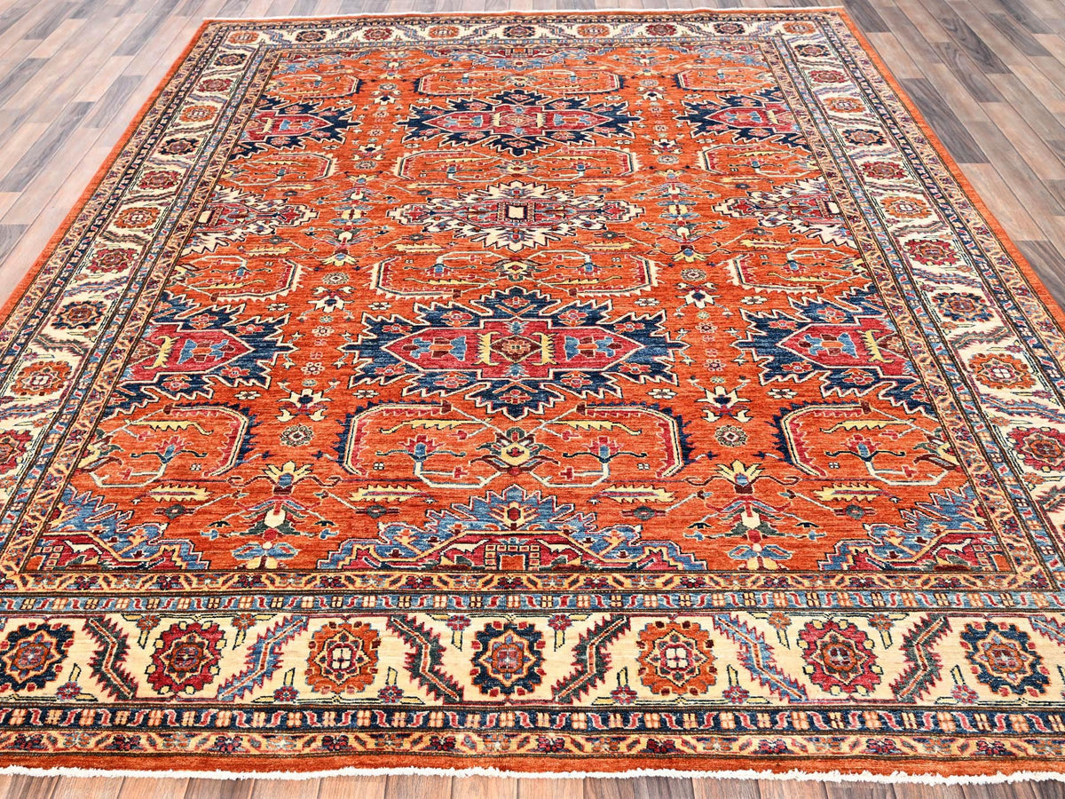 Kazak Kazak hand-knotted wool rug in Orange & Ivory, 8'3" x 9'11" — SKU O01823 (view 2)