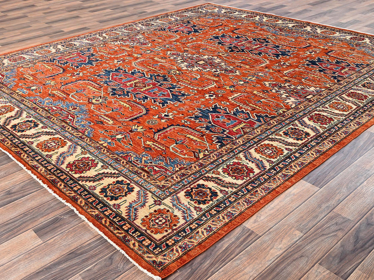 Kazak Kazak hand-knotted wool rug in Orange & Ivory, 8'3" x 9'11" — SKU O01823 (view 3)