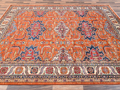 Kazak Kazak hand-knotted wool rug in Orange & Ivory, 8'3" x 9'11" — SKU O01823 (view 4)