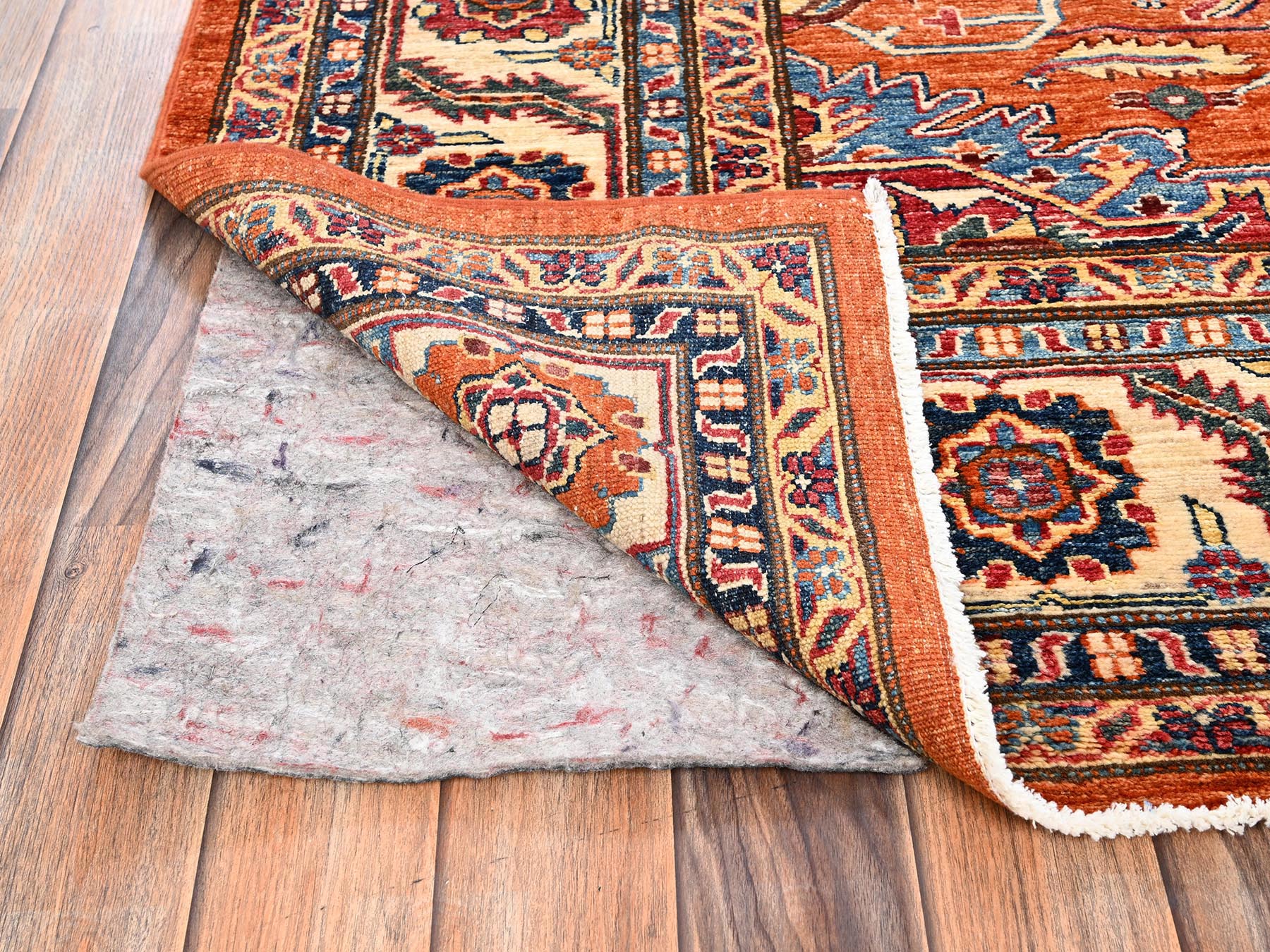 Kazak Kazak hand-knotted wool rug in Orange & Ivory, 8'3" x 9'11" — SKU O01823 (view 5)