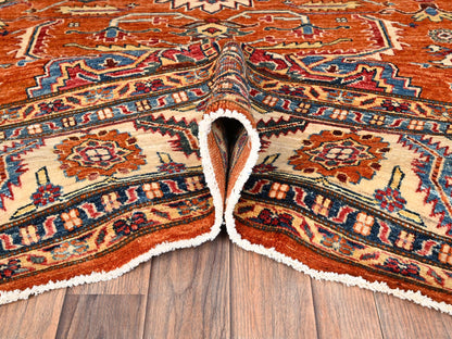 Kazak Kazak hand-knotted wool rug in Orange & Ivory, 8'3" x 9'11" — SKU O01823 (view 6)