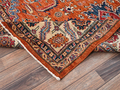 Kazak Kazak hand-knotted wool rug in Orange & Ivory, 8'3" x 9'11" — SKU O01823 (view 7)