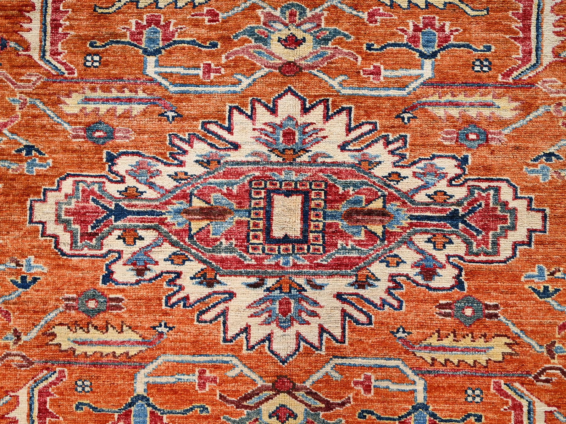 Kazak Kazak hand-knotted wool rug in Orange & Ivory, 8'3" x 9'11" — SKU O01823 (view 9)