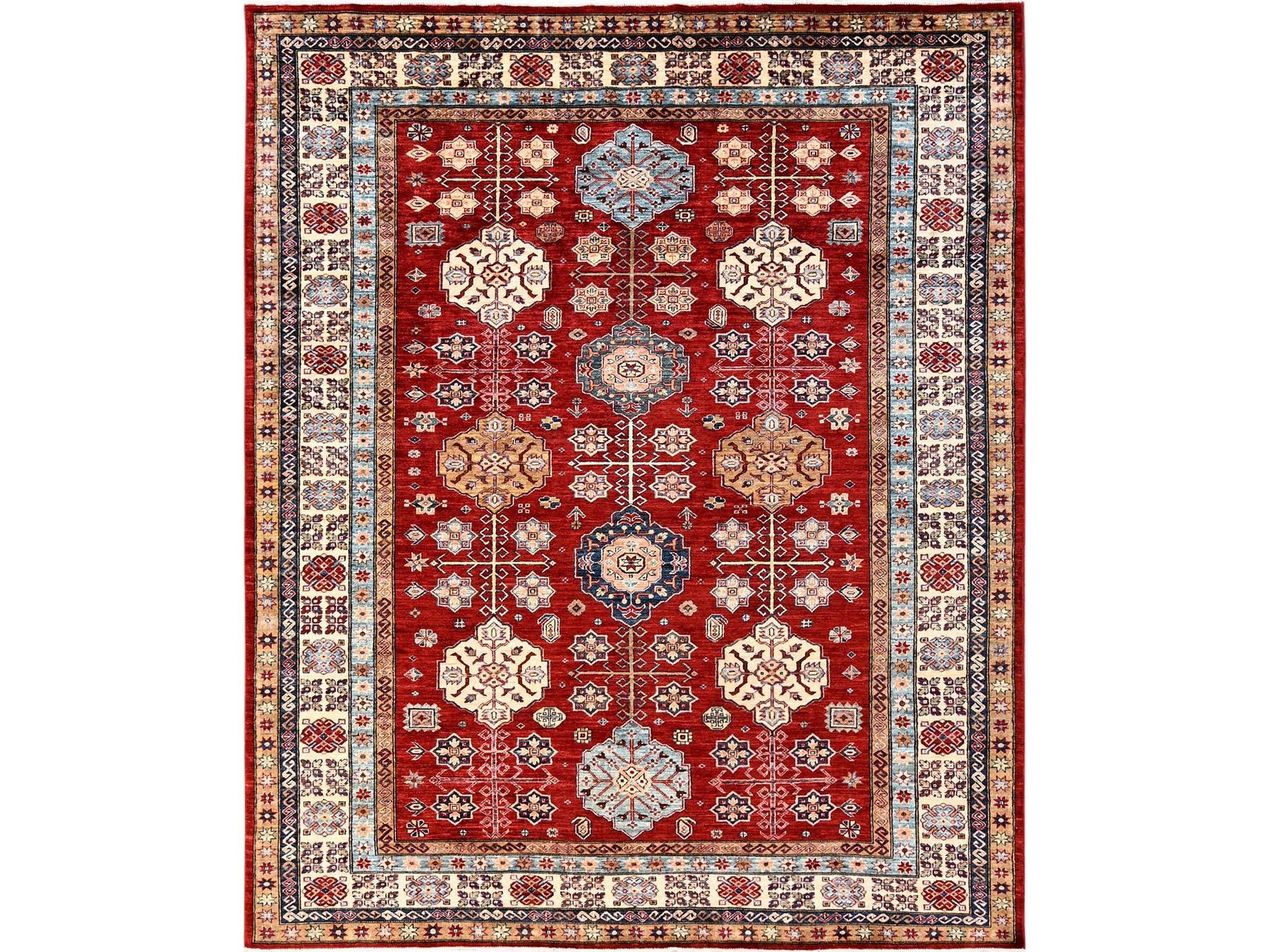 Kazak Kazak hand-knotted wool rug in Red & Ivory, 8'1" x 9'9" — SKU O01825
