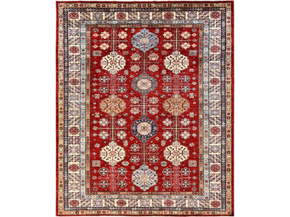 Kazak Kazak hand-knotted wool rug in Red & Ivory, 8'1" x 9'9" — SKU O01825