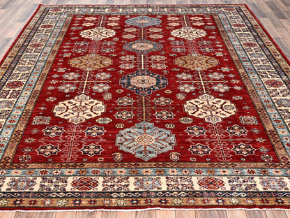 Kazak Kazak hand-knotted wool rug in Red & Ivory, 8'1" x 9'9" — SKU O01825 (view 2)
