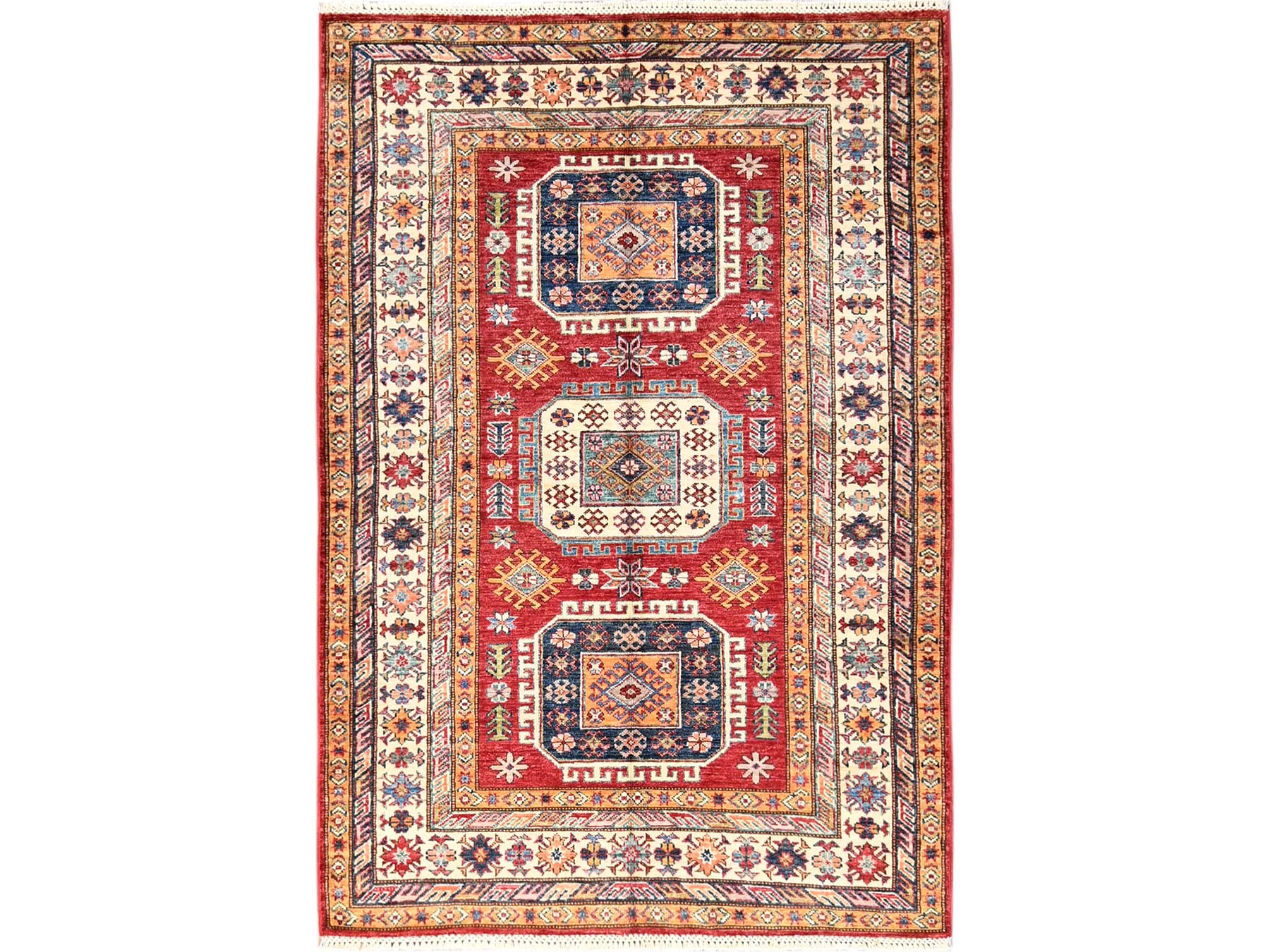 Kazak Kazak hand-knotted wool rug in Red & Ivory, 4'2" x 6'2" — SKU O01826