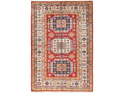 Kazak Kazak hand-knotted wool rug in Red & Ivory, 4'2" x 6'2" — SKU O01826