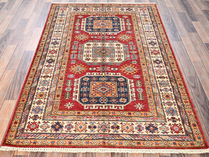 Kazak Kazak hand-knotted wool rug in Red & Ivory, 4'2" x 6'2" — SKU O01826 (view 2)